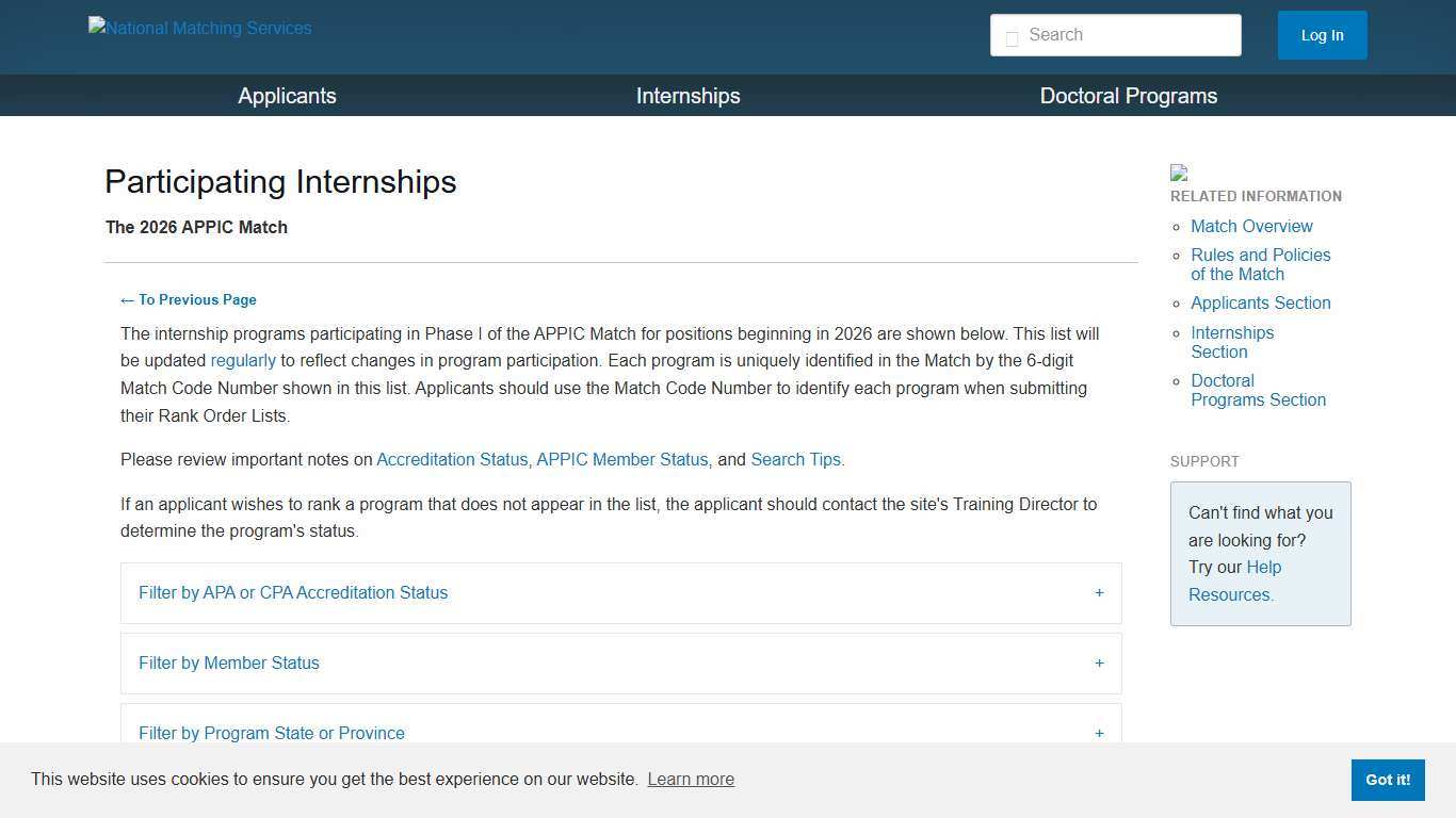 APPIC Match Participating Internships